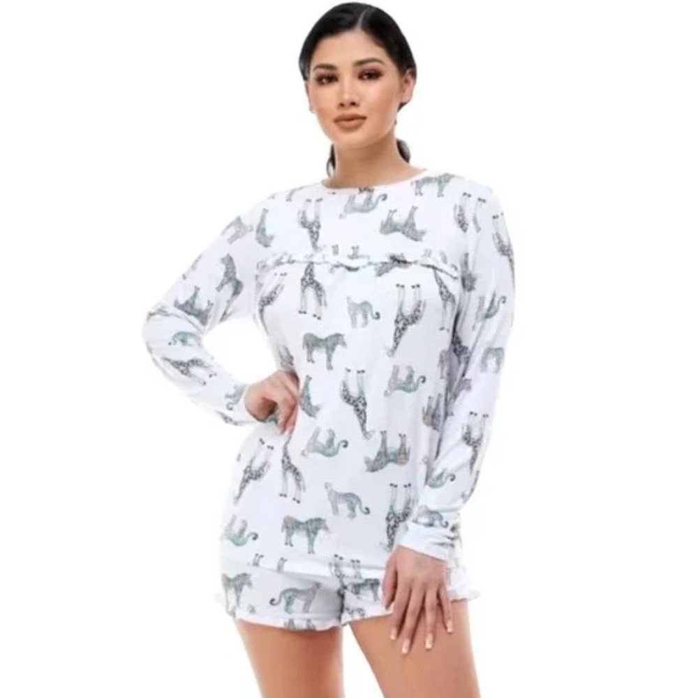 NWT EMERSON ROAD PJ Safari Verano Set Ruffled Long Sleeve‎ Top & Shorts XS